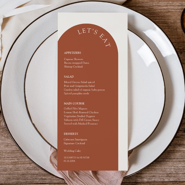 Menu Elegante Terracotta & Cream Vamos Eat Arch Weding (Elegant Terracotta & Cream Let's Eat Arch Wedding Menu)