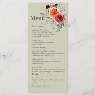 Menu Elegante Vintage Boho Red Orange Cinza