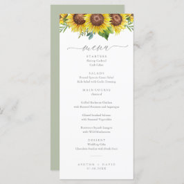 Menu Elegante Watercolor Sunflower WedMenu