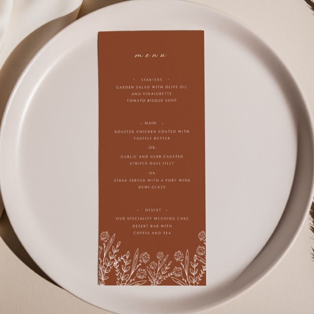 Menu Elegante Wildflower Terracotta Janto Casamento Men (Criador carregado)