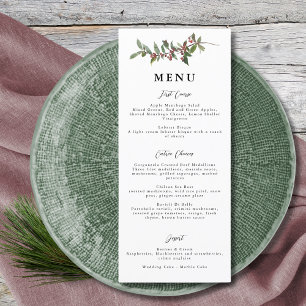 Menu Elegante Winter Berries Red Green Watercolor