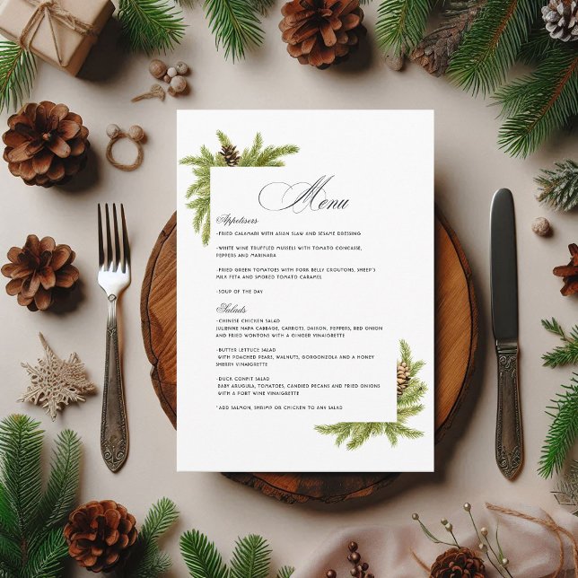 Menu Elegante Winter Pines Christmas Wedm (Elegant Winter Pines Christmas Wedding Charm Menu)