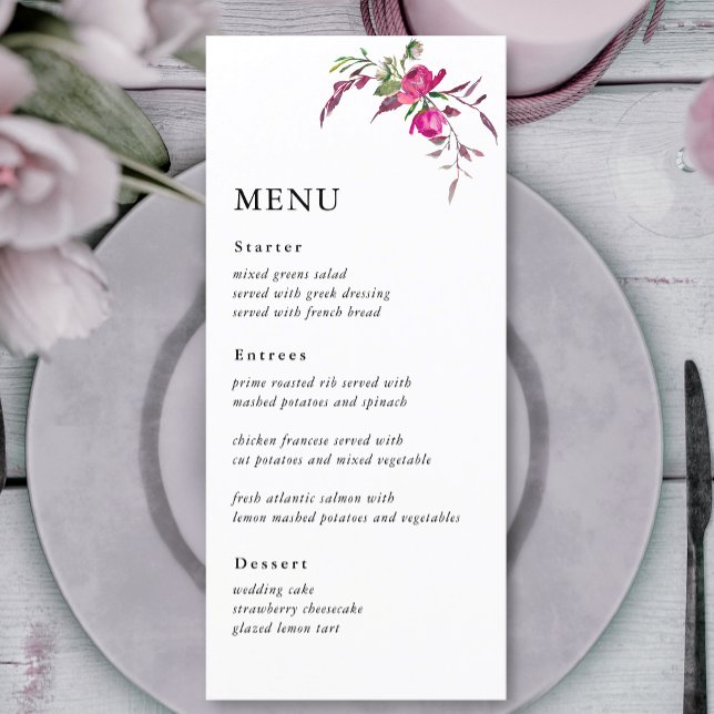 Menu Elegantes flores cor-de-rosa roxas de casamento de (Criador carregado)