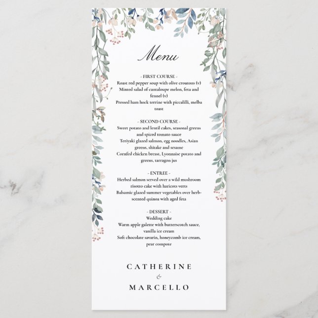 Menu Elegantes Flores Silvestres Jantar de Casamento (Frente)