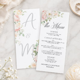 Menu Elegantes Rosas Bege Macio 4x9'' Cardápio de Casam