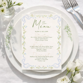 Menu Elegent Floral Bow Border Minimal 