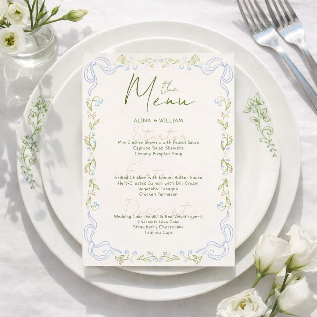 Menu Elegent Floral Bow Border Minimal  (Criador carregado)