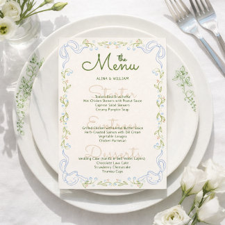 Menu Elegent Floral Bow Border Minimal 
