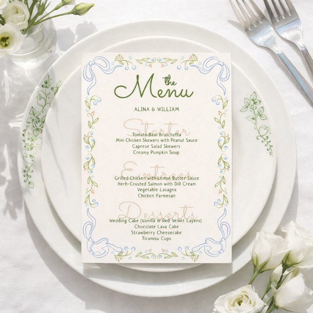Menu Elegent Floral Bow Border Minimal  (Criador carregado)