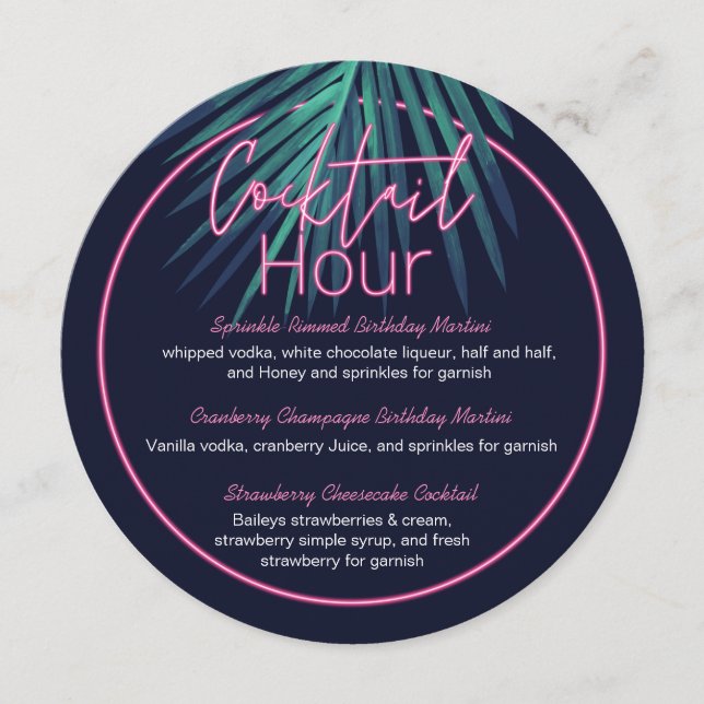 Menu Elétrico Amor Neon Rosa Tropical Retro Coctail Me (Frente)