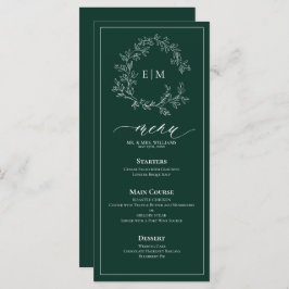 Menu Emerald Green Leafy Crest Monograma