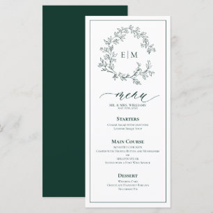 Menu Emerald Green Leafy Crest Monograma