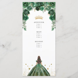 Menu Emerald Quinceañera Floral Faux Foil