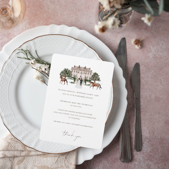 Menu Equestre de Aquarela | Mesa De Casamento Obrigado (Criador carregado)