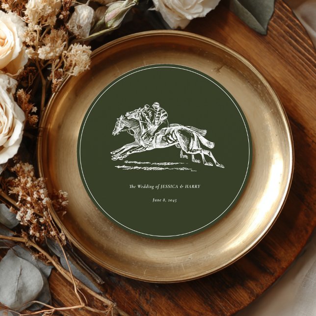 Menu Equestrian Race Horses Dark Green Elegant Wedding (Criador carregado)