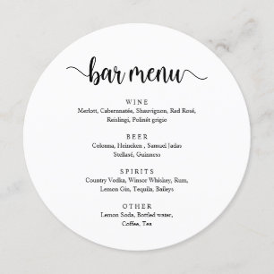 Menu Escrita Negra Russa Moderna, Bar de Casamento