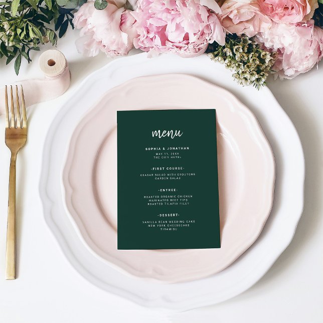 Menu Escrito Minimalista Moderno Emerald Green | Casame (Criador carregado)