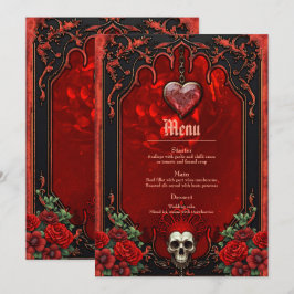 Menu Escuridão real, coração gótico e crânio.