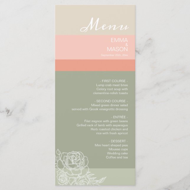 Menu Estação Moderna Peach Coral Sage (Frente)