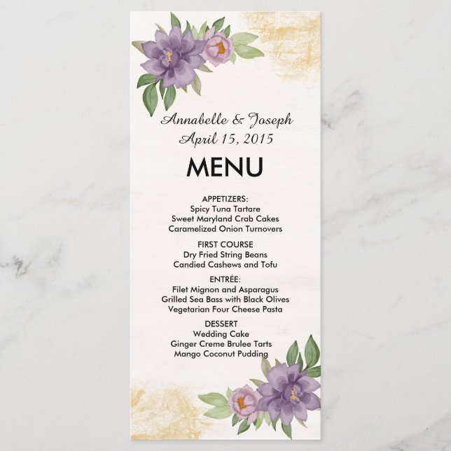 Menu Estética de Verão Rústico Casamento de Flores Silv (Frente)