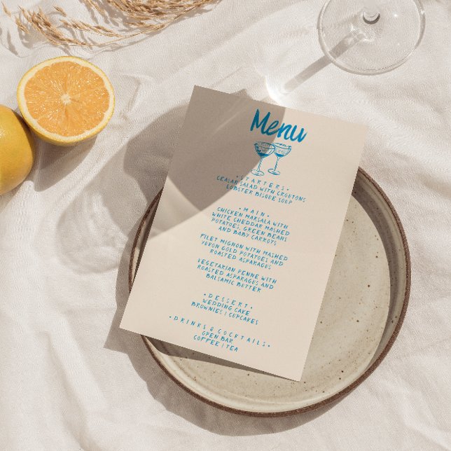 Menu Estilo Francês Azul Moderno Desenho De Mão Retrô C (Criador carregado)