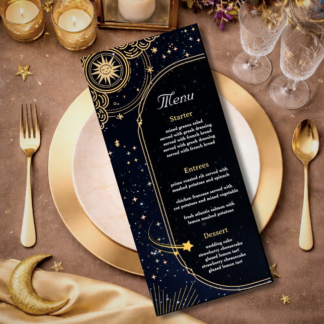 Menu Estrela cadente azul Casamento celestial do sol e  (Criador carregado)