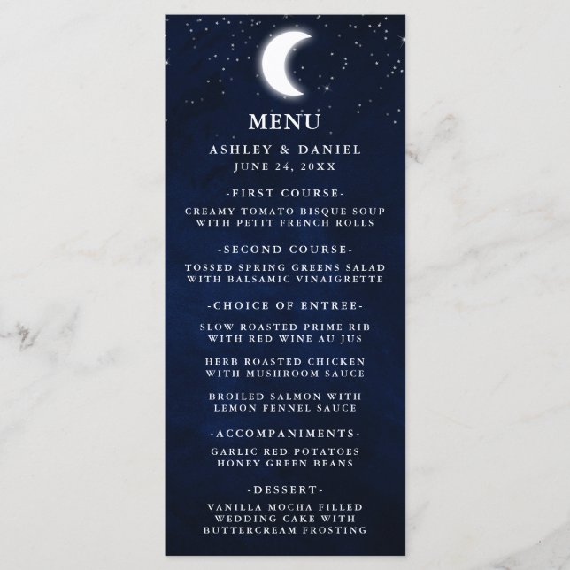 Menu Estrelas Celestiais da Lua de Watercolor (Frente)