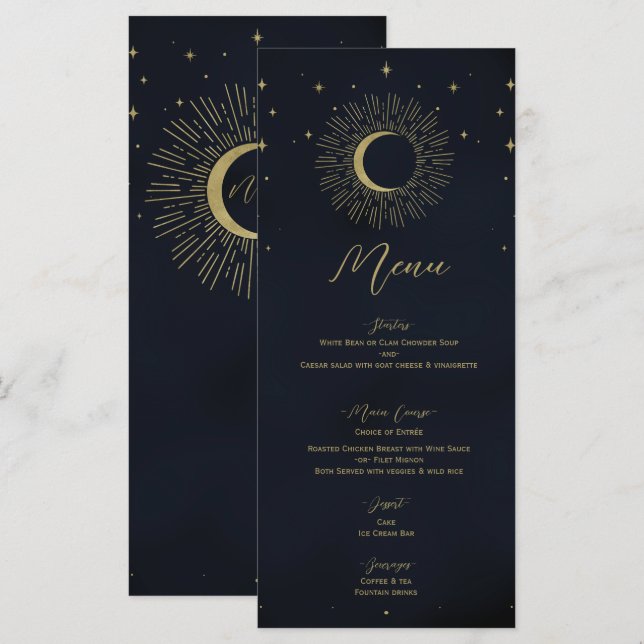 Menu Estrelas Douradas Noite Sol Explosão Lua Cardápio  (Frente/Verso)