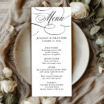Menu Eterno de caligrafia moderna casamento branco pret<br><div class="desc">Um cardápio de casamento eterno e elegante com um roteiro de caligrafia refinado em um passado clássico,  perfeito para uma celebração formal e sofisticada de casamento. Para personalização ou outros produtos com este design,  por favor,  sinta-se à vontade para entrar em contato comigo.</div>