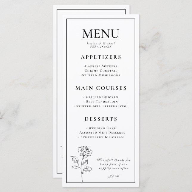 Menu + Eterno de texto adorável Bloom (Frente/Verso)