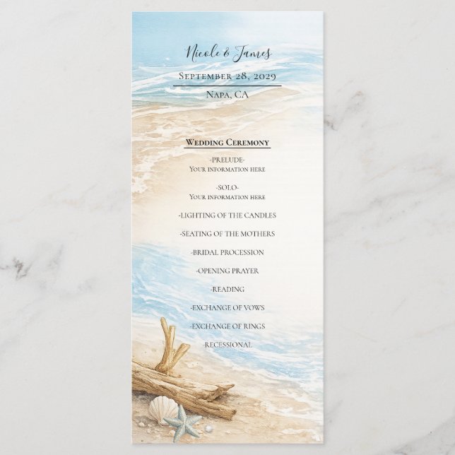 Menu Eterntal Tides Coastal Watercolor Beach Wedding (Frente)