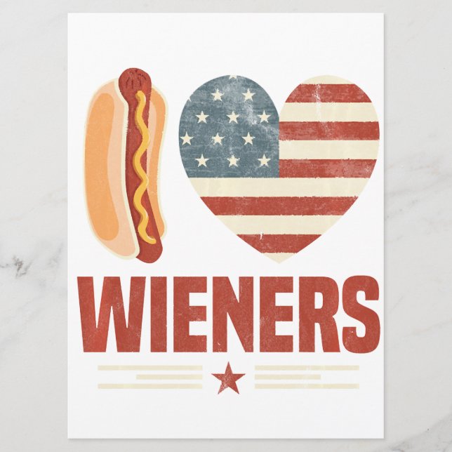 Menu Eu Adoro A Wieners Usa Flag Hot Dog Heart Barbeque (Frente)