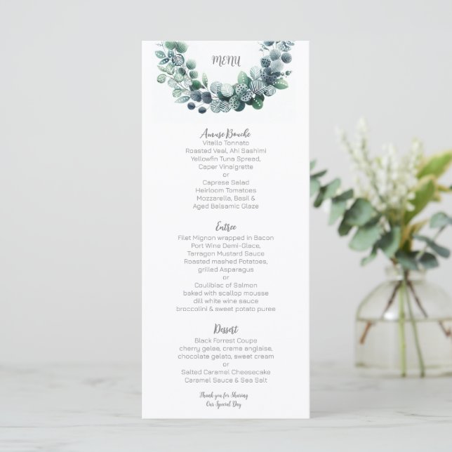 Menu Eucalipto botânico abstrato Casamento (Em pé/Frente)
