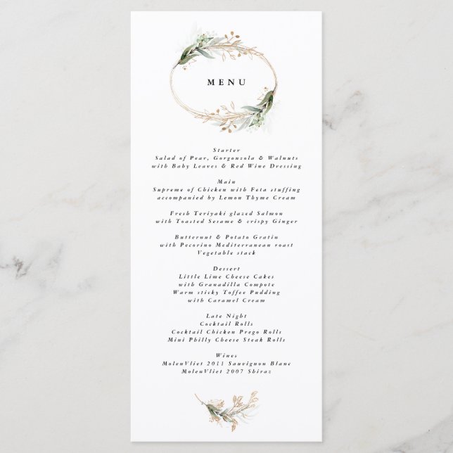 Menu Eucalyptus Elegante e Dourado Moisés Verde Botânic (Frente)