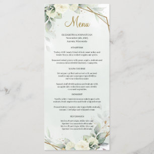 Menu Eucalyptus Foliage White Roses Gole Geométrico