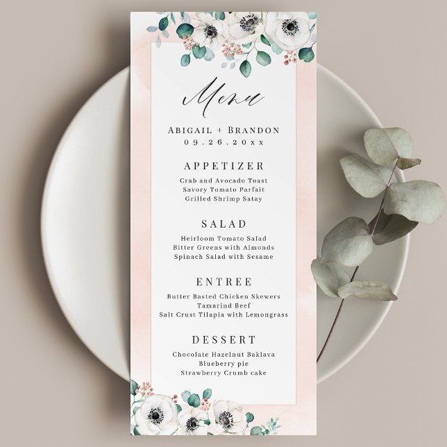 Menu Eucalyptus Greenery anemone casamento floral com r (Eucalyptus Greenery anemone floral rustic wedding Menu)