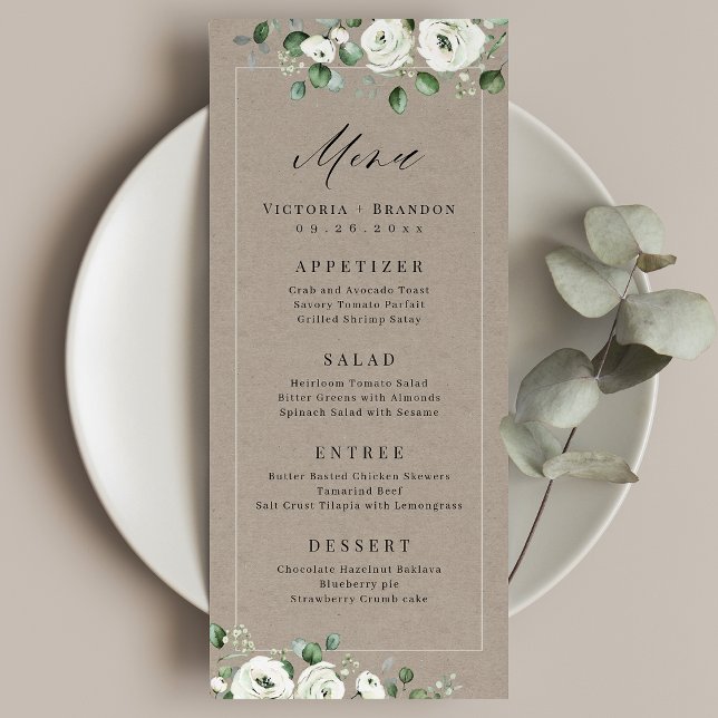 Menu Eucalyptus Greenery, casamento floral rústico (Eucalyptus Greenery white floral rustic wedding Menu)