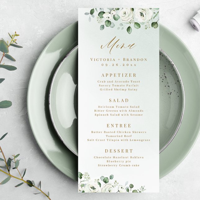 Menu Eucalyptus Greenery, casamento floral rústico (Eucalyptus Greenery white floral rustic wedding Menu)