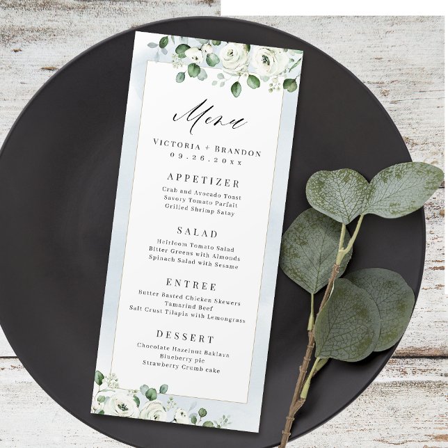Menu Eucalyptus Greenery, casamento floral rústico (Eucalyptus Greenery white floral rustic wedding Menu)