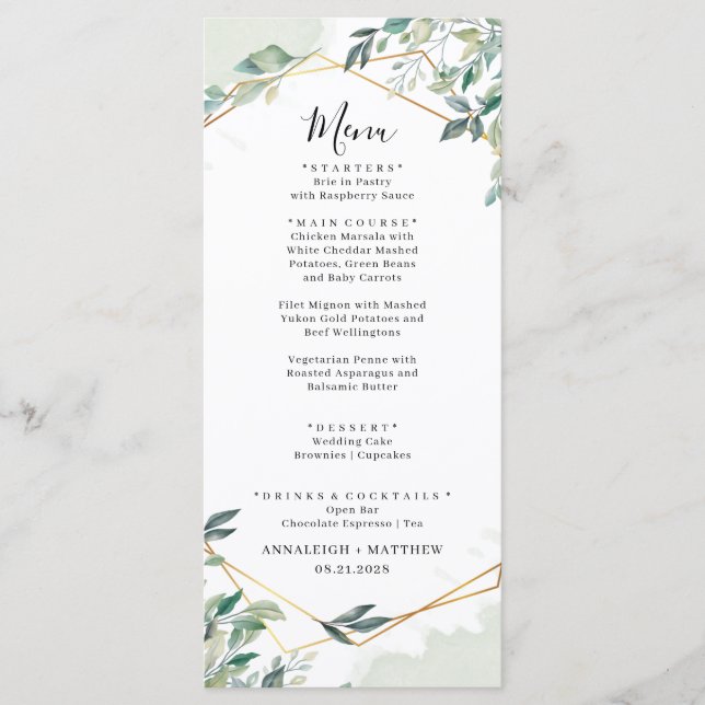 Menu Eucalyptus Greenery Chá de casamento Geométrico (Frente)