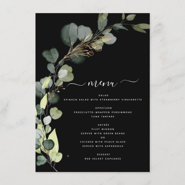 Menu Eucalyptus Greenery Suculente Moderno Elegante (Frente)