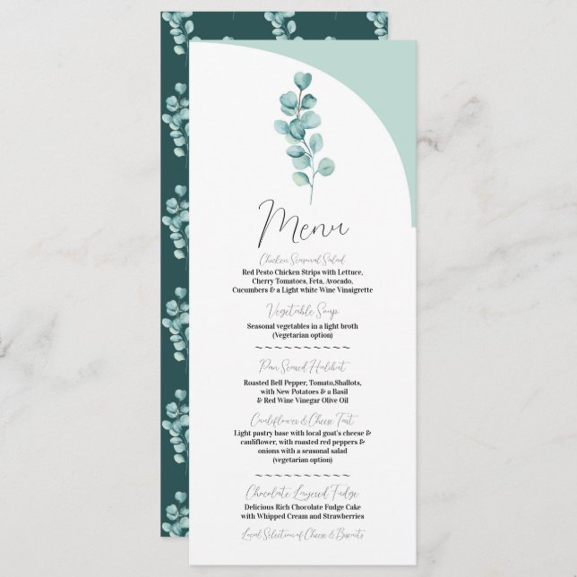 Menu Eucalyptus Modern Reception Greenery (Frente/Verso)