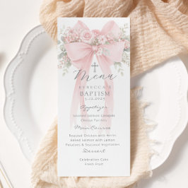 Menu Eucalyptus Pink Bow Elegant Baptism