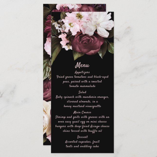 Menu Euphoria Burgundy & Pink Floral WedMenu (Frente/Verso)