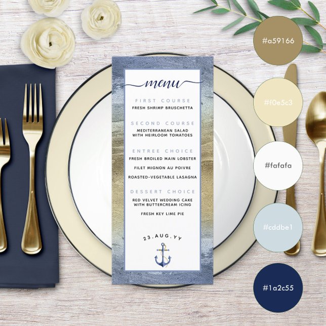 Menu Evento Azul & Dourado ⚓️ ou Casamento Náutico (Blue & Gold ⚓️ Event or Nautical Wedding Menu with Color Swatches
)