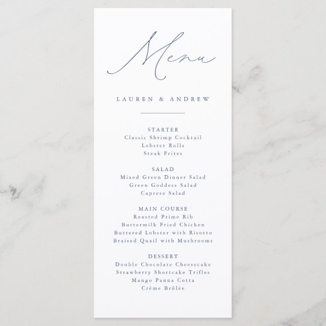 Menu Evento de Casamento Clássico Dusty Blue Modern (Frente)