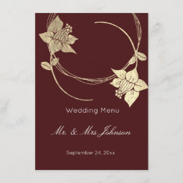 Menu Evento Floral Dourado de Casamento Burgundy M