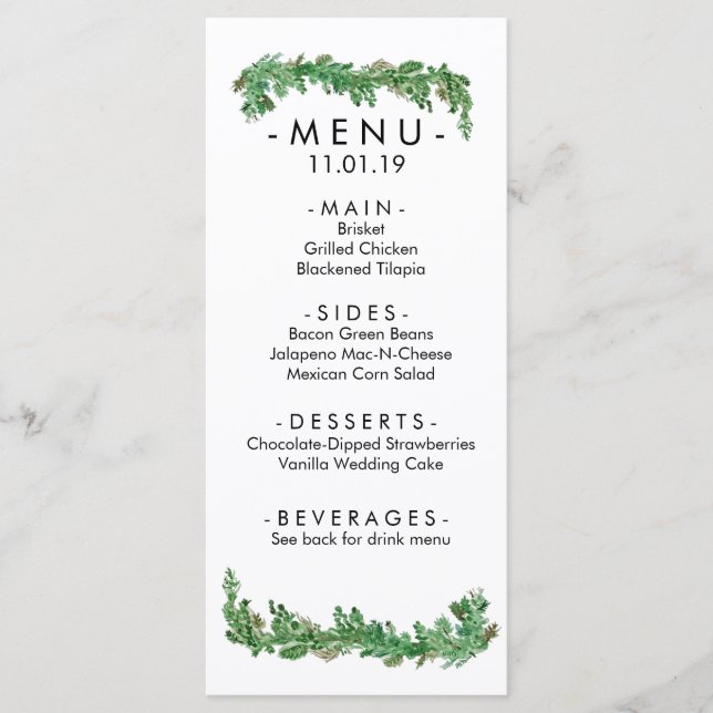 Menu Evento Greenery Garland (Frente)