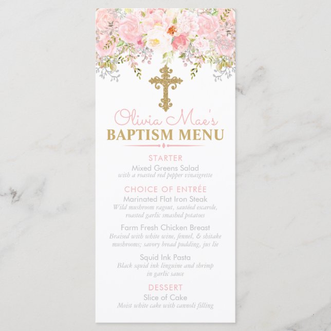 Menu Evento Personalizado de Batismo da Garden Girl ros (Frente)