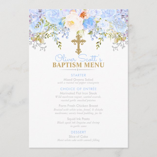 Menu Evento Personalizado de Batismo de Jardim Azul Ros (Frente)